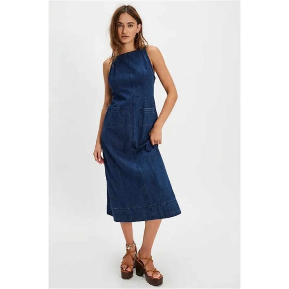 Free People Dex Denim Midi Dress Clean Rinse Nwot